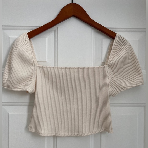 Puff Sleeve Square Neck Crop Top - Picture 1 of 4